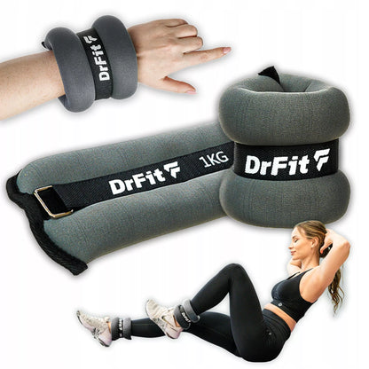 DrFit čiurnų ir riešų svarmenys mankštai bei bėgimui, rinkinys 2x1 kg