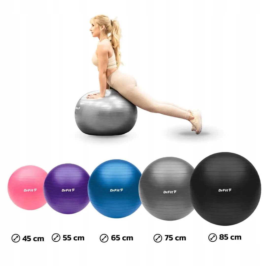 DrFit gimnastikos kamuolys fitnesui, pilatesui ir jogai, 75 cm, su pompa