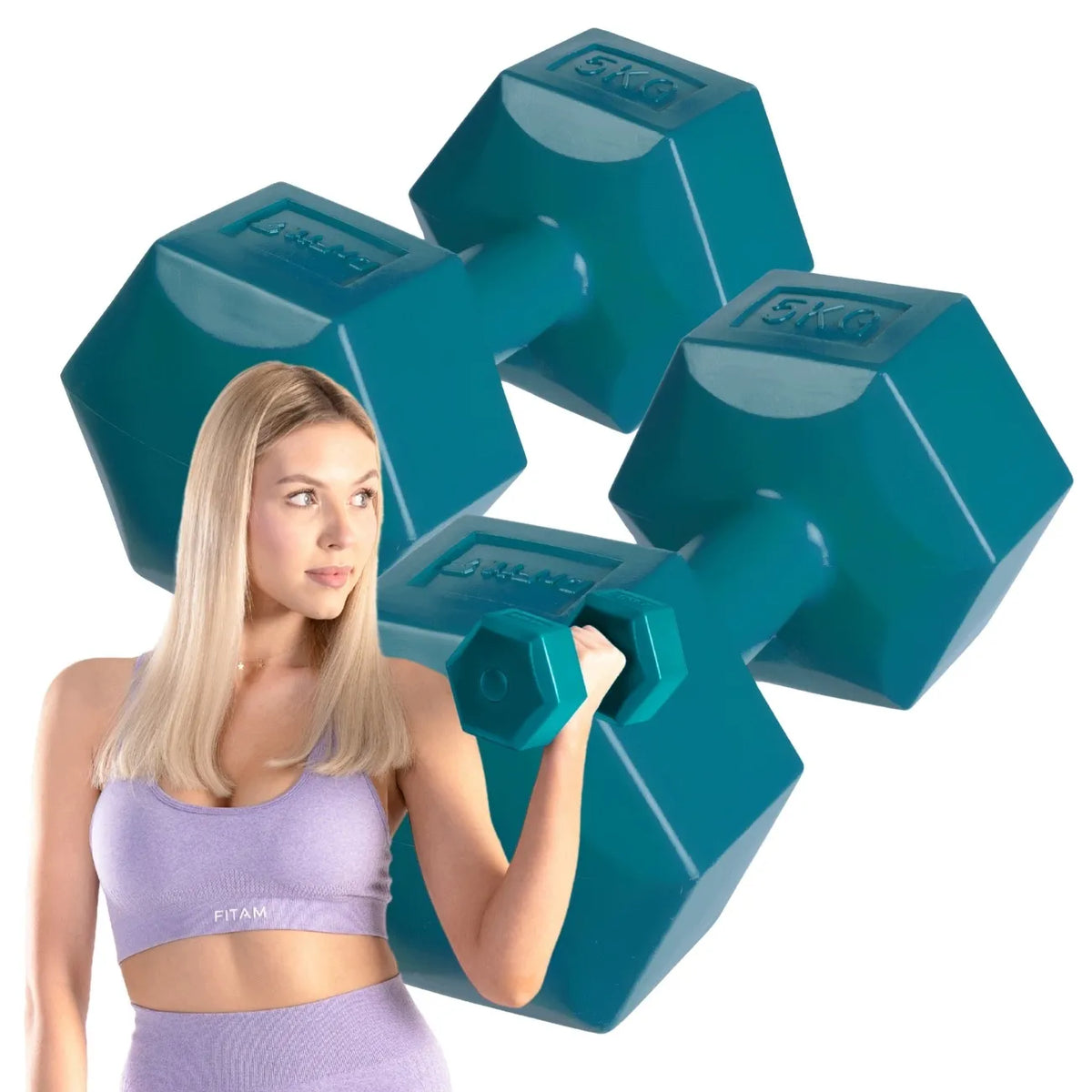 DrFit hanteli rinkinys fitnesui, šešiakampiai, 2x 5 kg, žali