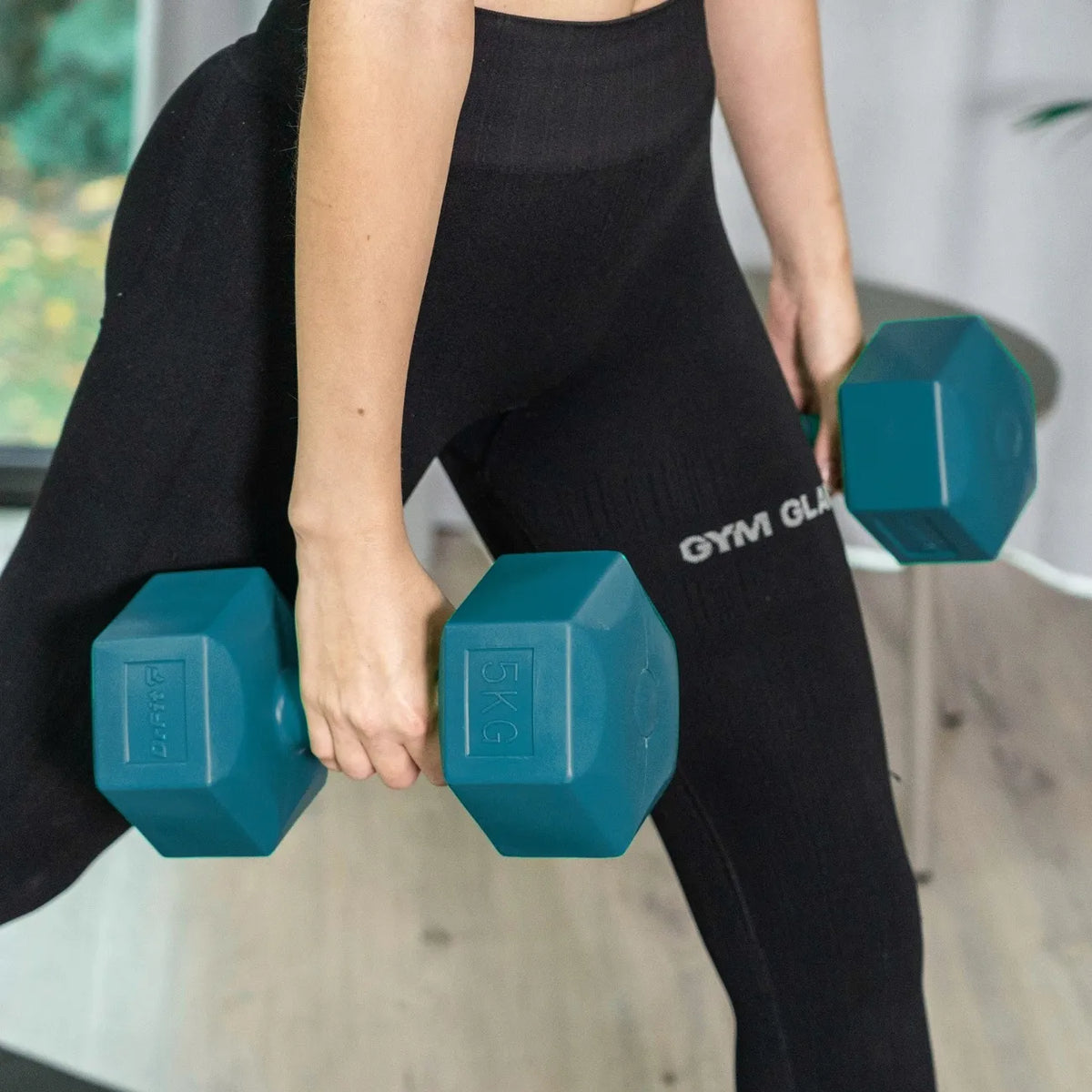 DrFit hanteli rinkinys fitnesui, šešiakampiai, 2x 5 kg, žali