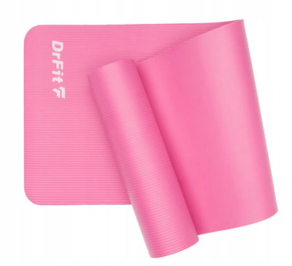 DrFit rožinis NBR jogos ir mankštos kilimėlis, 1 cm storio, su užvalkalu