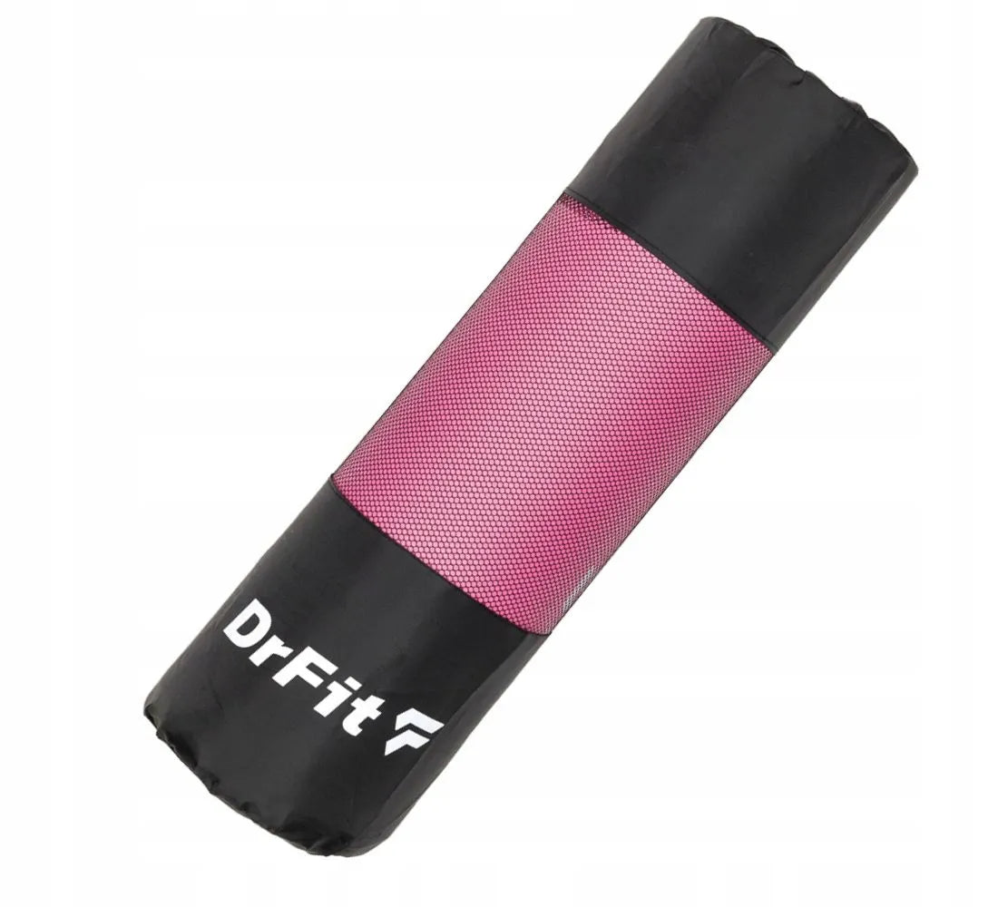 DrFit rožinis NBR jogos ir mankštos kilimėlis, 1 cm storio, su užvalkalu