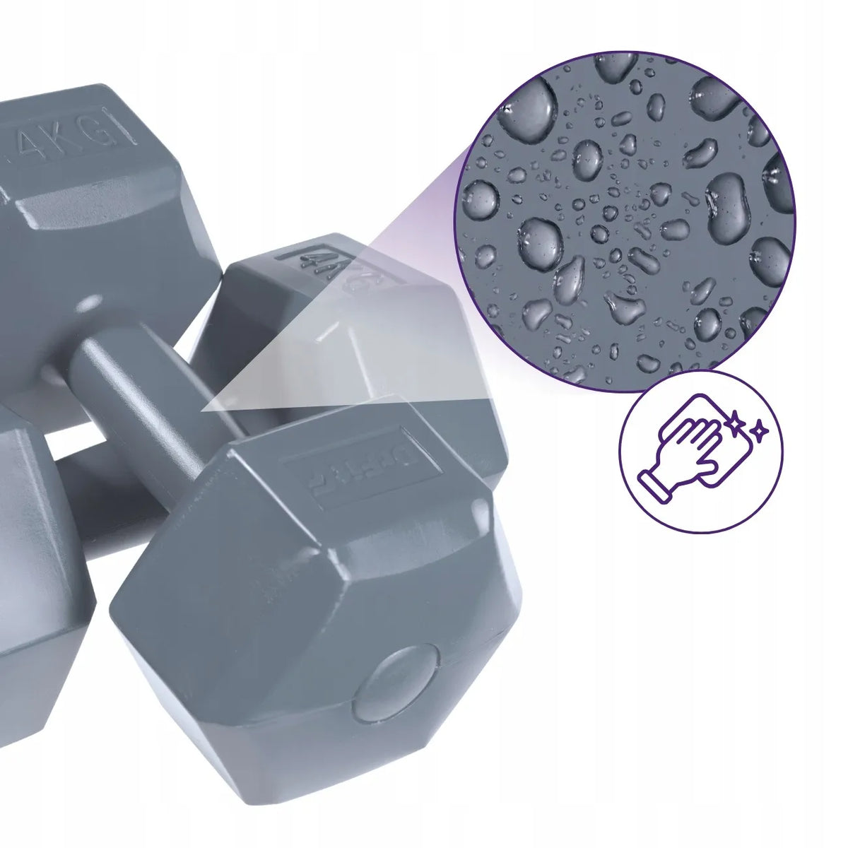 „DrFit“ šešiakampių fitneso hantelių rinkinys, 2 × 4 kg, pilki
