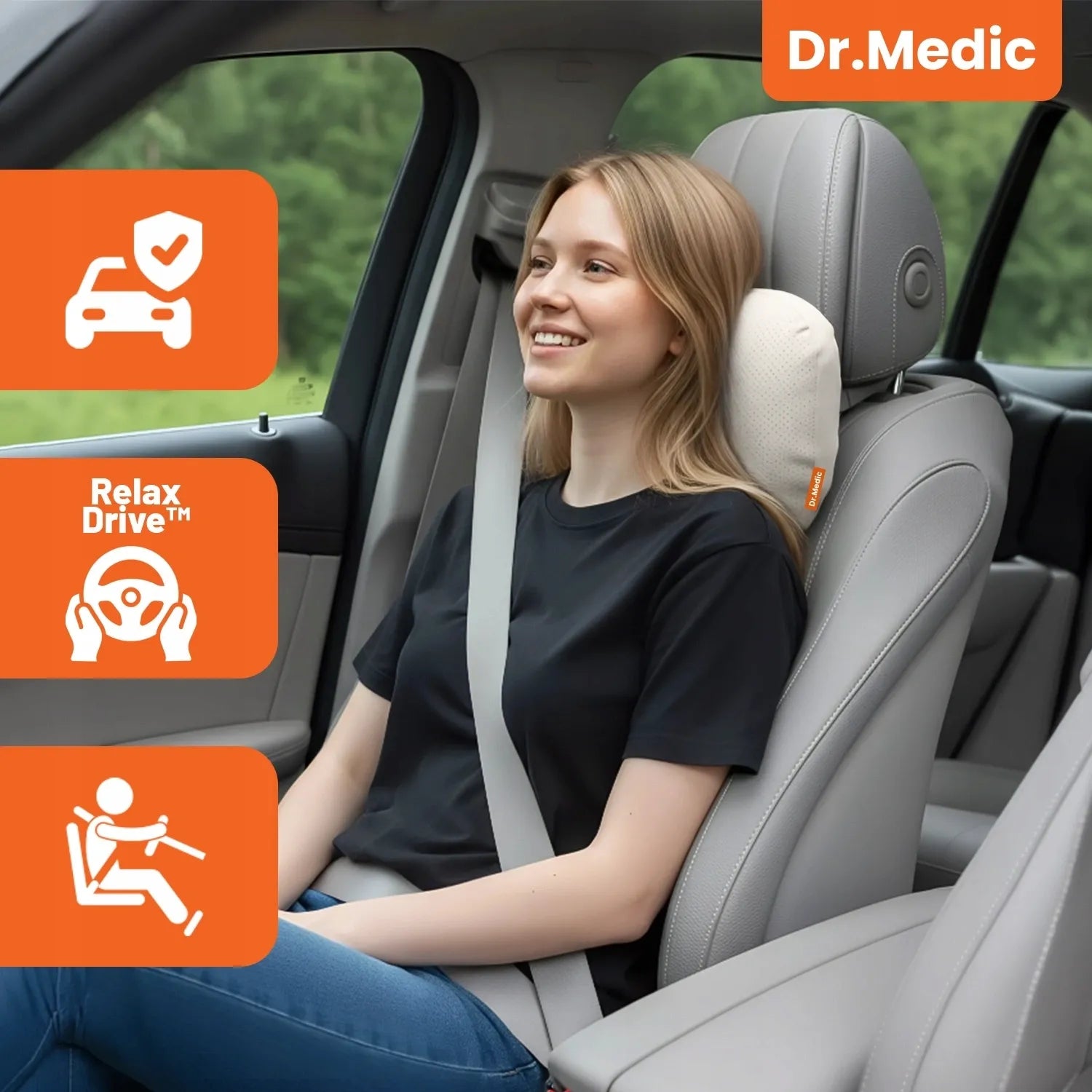 DR.MEDIC automobilių ir biuro pagalvė galvai bei kaklui atramai ant sėdynės
