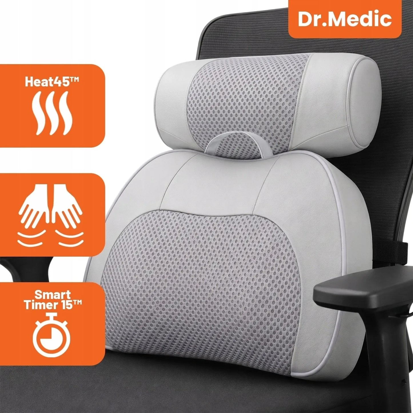 Dr.Medic Shiatsu masažinė pagalvė nugarai, kaklui ir kūnui su šildymo funkcija