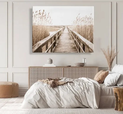 Drobės paveikslas 120 × 80 cm, paplūdimys ir žolė, boho stilius, C072