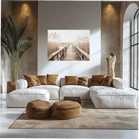 Drobės paveikslas 120 × 80 cm, paplūdimys ir žolė, boho stilius, C072