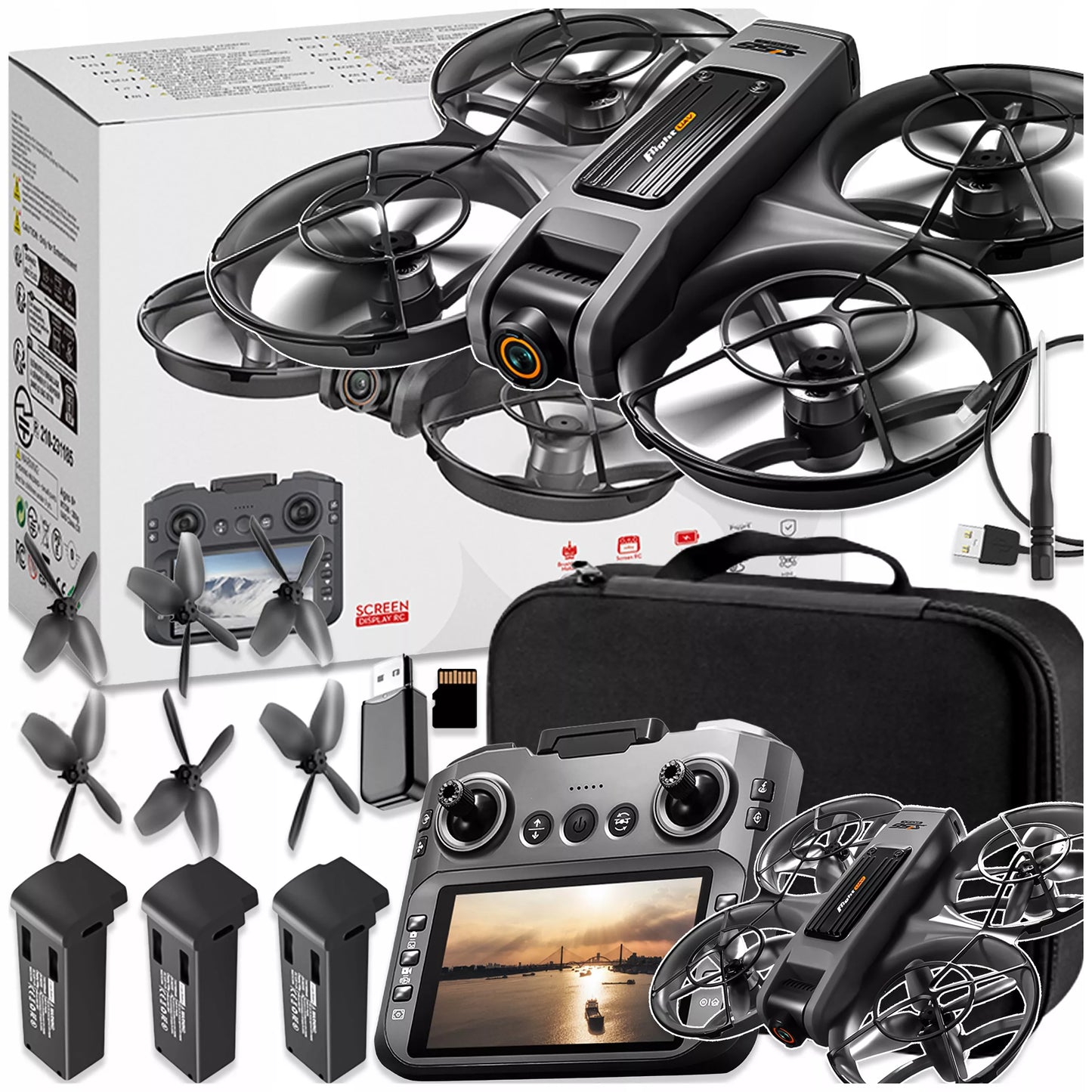 Dron S156+ su LCD valdikliu, 2 kameromis, bešepetėliniu varikliu, 145g, WIFI, 3 x baterijos