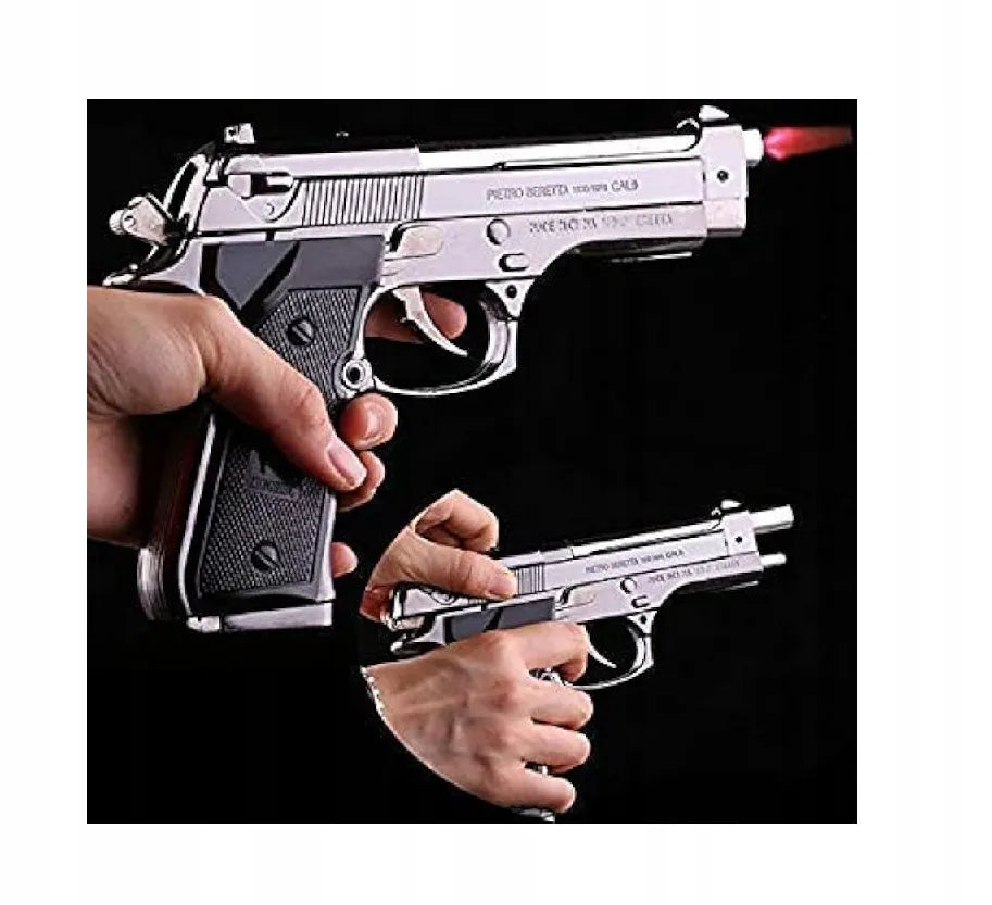 Dujinis žiebtuvėlis-pistoletas BERETTA M9 su stovu, chromuotas plienas