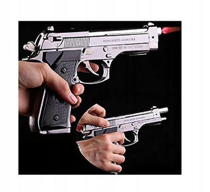 Dujinis žiebtuvėlis-pistoletas BERETTA M9 su stovu, chromuotas plienas