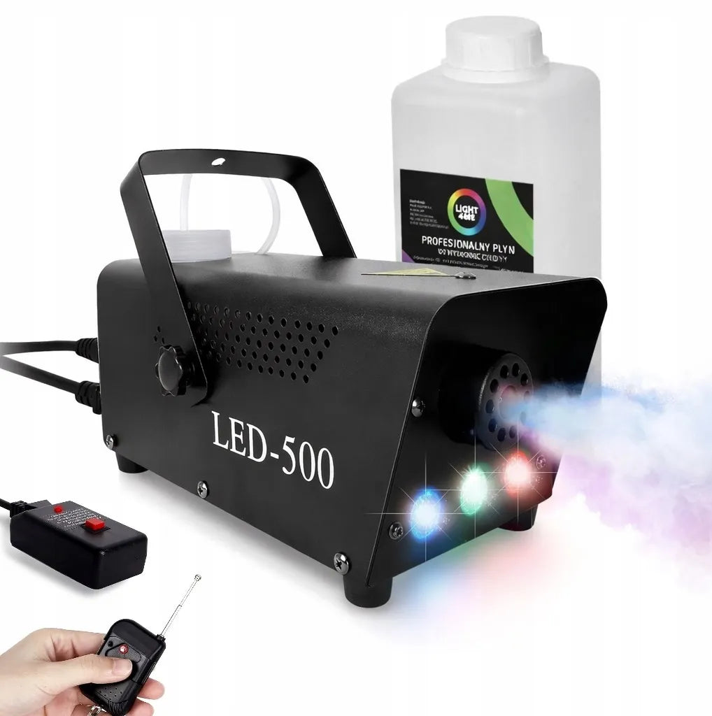 Dūmų generatorius LED 500W + 1L skystis + 2 nuotolinio valdymo pultai