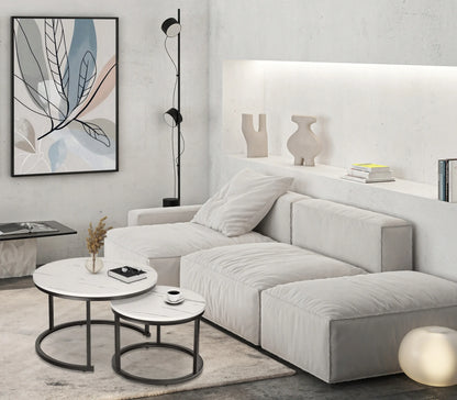 Dviejų loft staliukų komplektas Galen, baltas marmuras