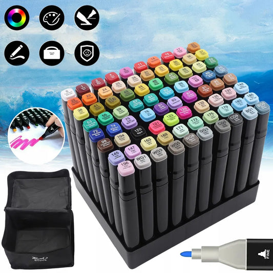 Dvipusių alkoholinių markerių rinkinys, 80 vnt. + krepšys