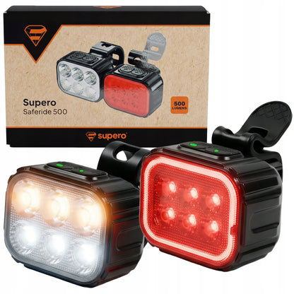 Dviracčių žibintų komplektas priekinis ir galinis LED 500lm lengvas vaikiškas