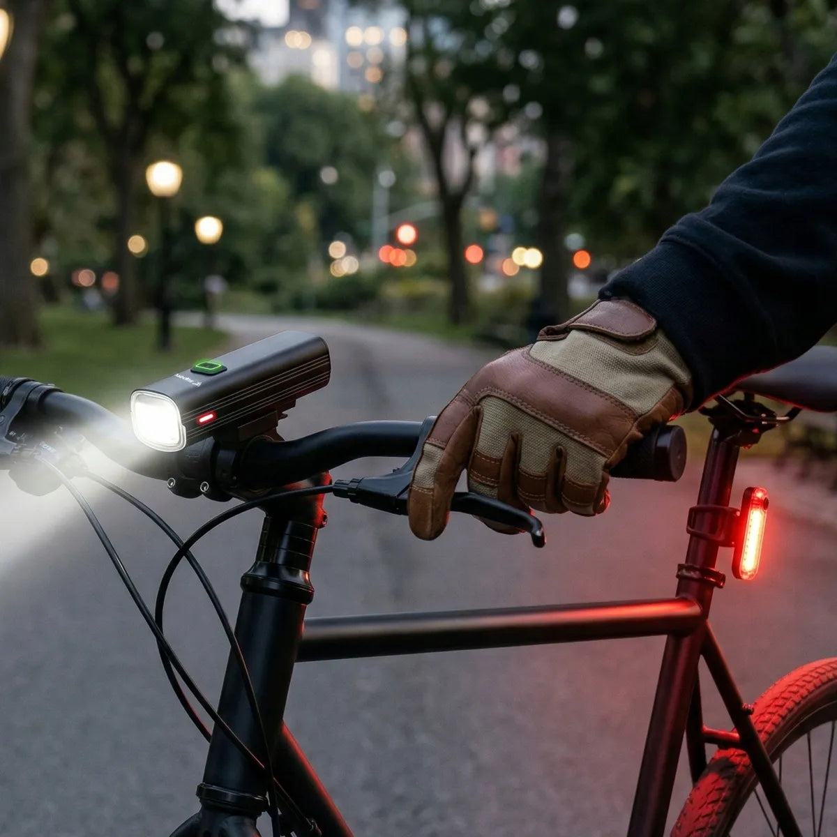 Dviratininko žibintų komplektas priekinis + galinis, 1000 lm, USB-C, IPX6, 4800 mAh