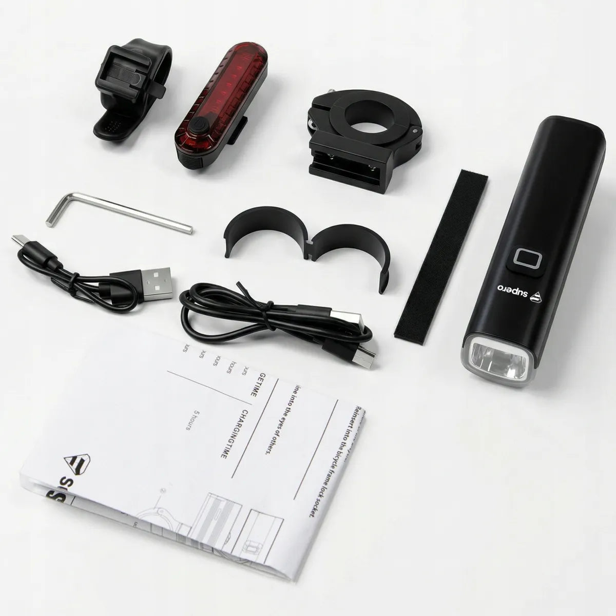 Dviratininko žibintų komplektas priekinis + galinis, 1000 lm, USB-C, IPX6, 4800 mAh