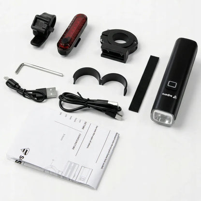 Dviratininko žibintų komplektas priekinis + galinis, 1000 lm, USB-C, IPX6, 4800 mAh