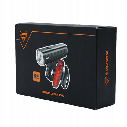 Dviratininko žibintų komplektas priekinis + galinis, 1000 lm, USB-C, IPX6, 4800 mAh
