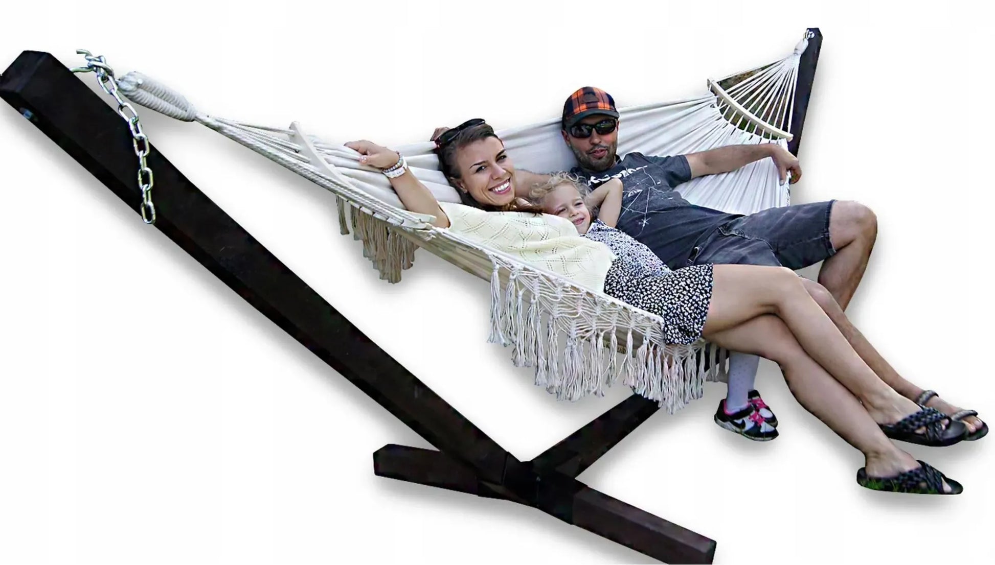Dvivietis hamakas su stovu BOHO ECRU nešiojamas komplektas COMFORT ZONE 200 KG