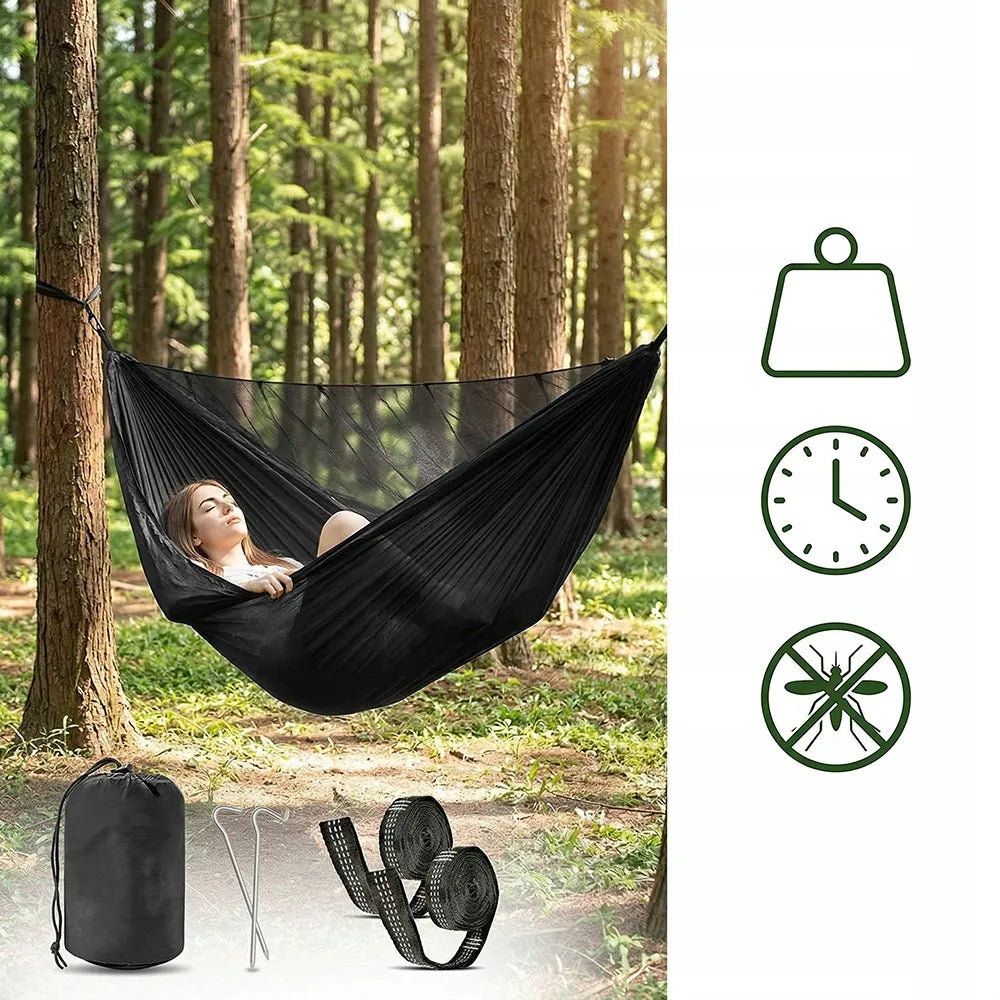 Dvivietis Sodo Hamakas su Tinkleliu nuo Uodų 270 cm Juodas