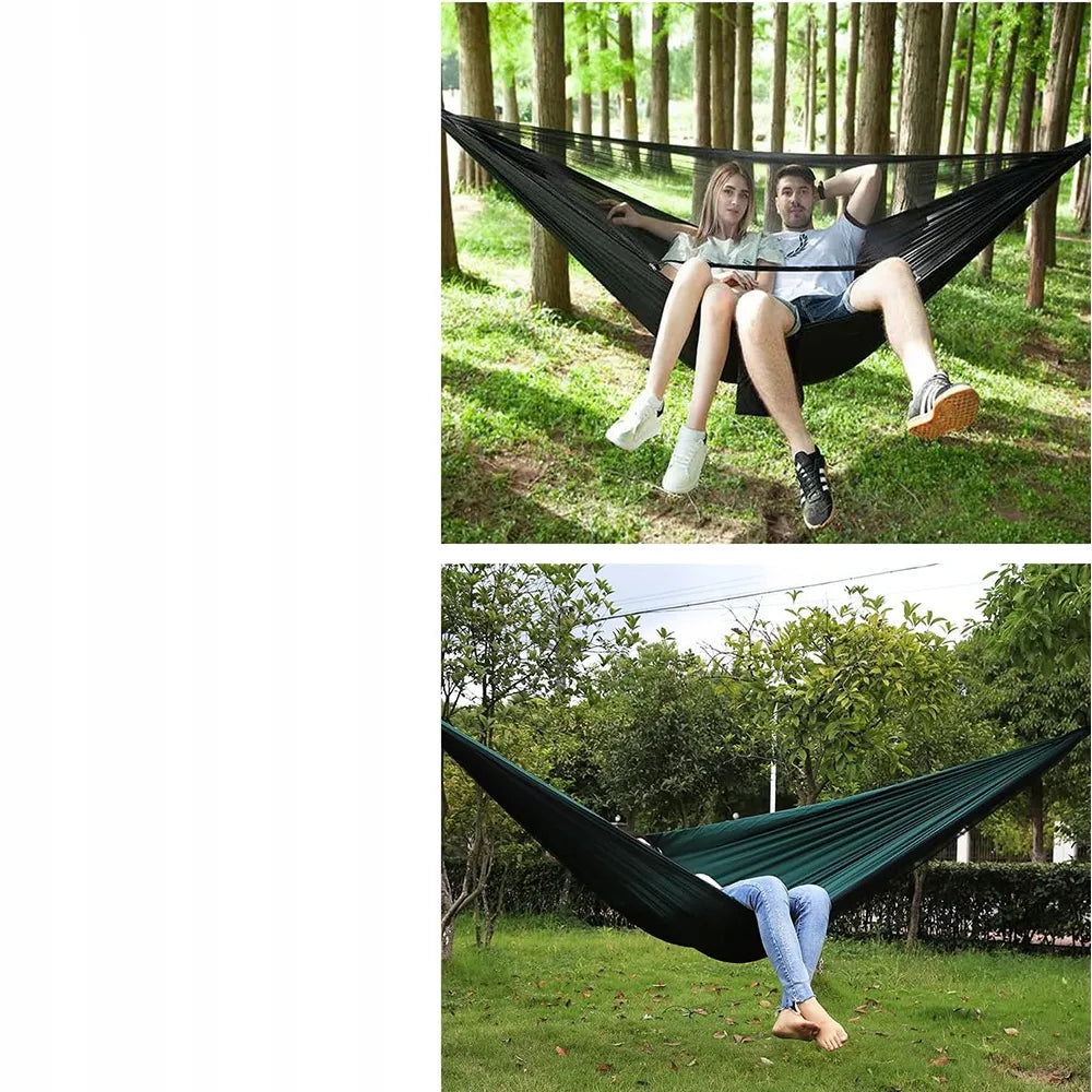 Dvivietis sodo hamakas su tinkleliu nuo uodų, tvirtas, kelioninis, su skersiniu, juodas, 270 cm