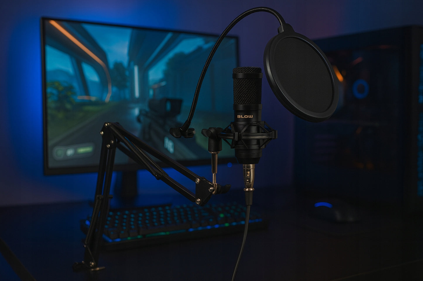 Kompiuterinis žaidimų kondensatorinis studijinis mikrofonas su stovu, USB rinkinys