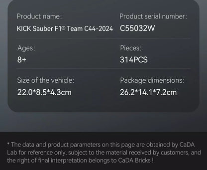 Konstruktorius CaDA Formula 1 bolidas KICK SAUBER F1 TEAM C44 314 el. C55032W