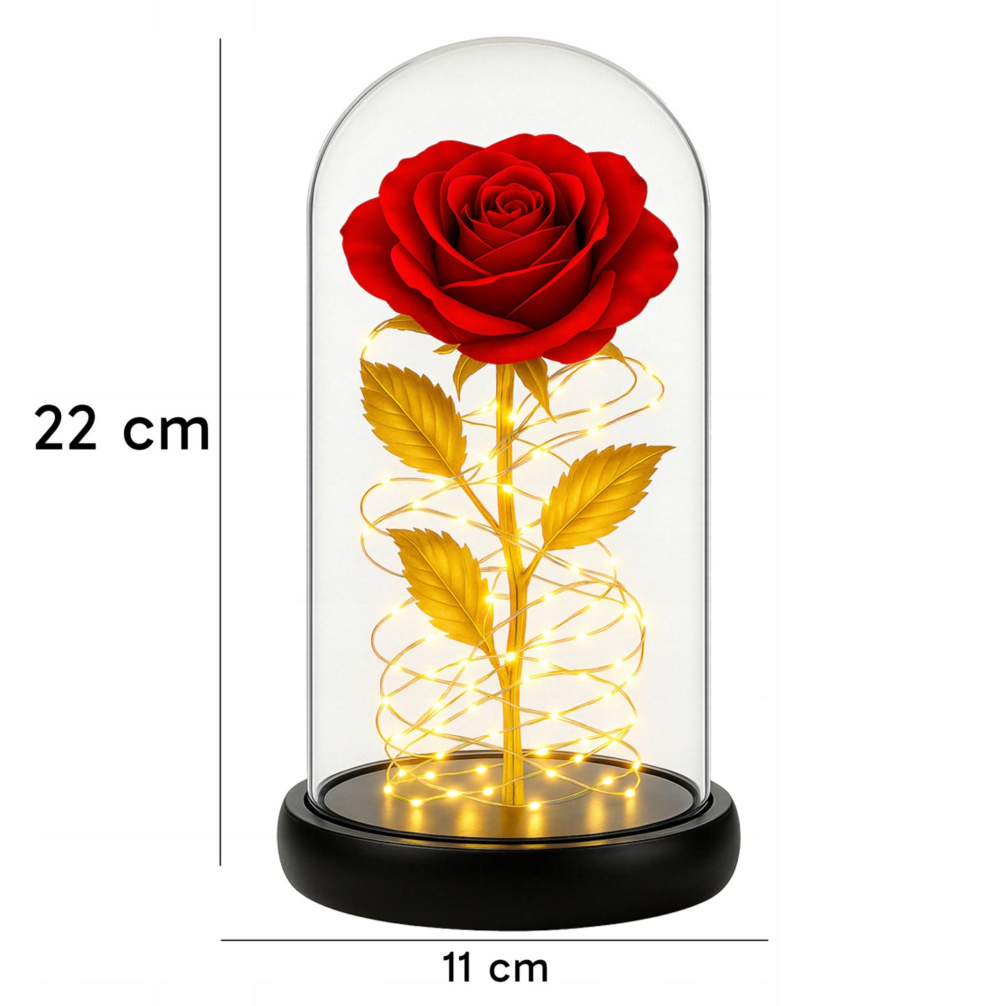 AMŽINA RAUDONA RAUDONA ROŽĖ STIKLINĖJE, ŠVIEČIANTI LED, DOVANA Valentino dienai, Moters dienai