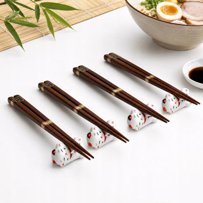Edo bambusinių lazdelių rinkinys su 4 stovais, kačių tema kinų ir japonų patiekalams