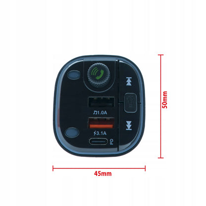 EinParts Automotive EPBTT02 FM siųstuvas, „Bluetooth“ imtuvas, USB-A ir USB-C automobilinis įkroviklis