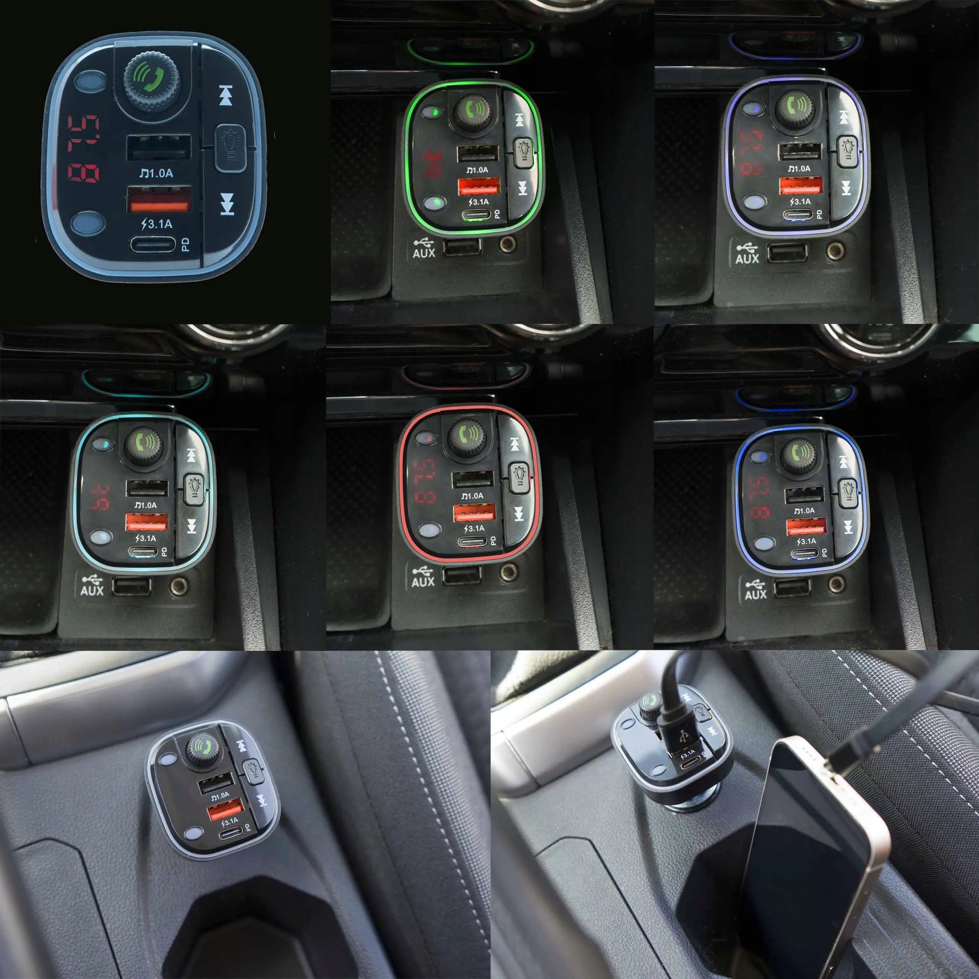 EinParts Automotive EPBTT02 FM siųstuvas, „Bluetooth“ imtuvas, USB-A ir USB-C automobilinis įkroviklis