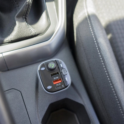 EinParts Automotive EPBTT02 FM siųstuvas, „Bluetooth“ imtuvas, USB-A ir USB-C automobilinis įkroviklis