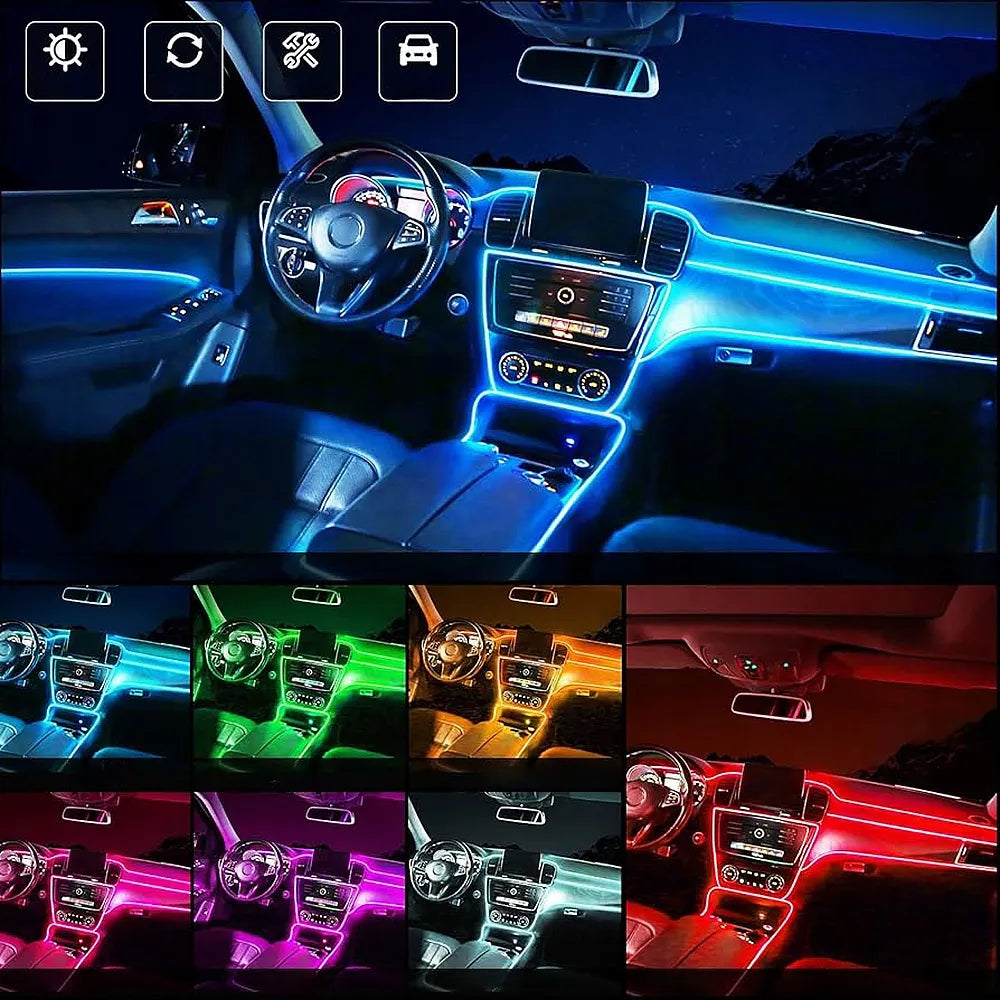 EL Wire LED RGB USB šviesolaidinis automobilio salono apšvietimas, 4 m