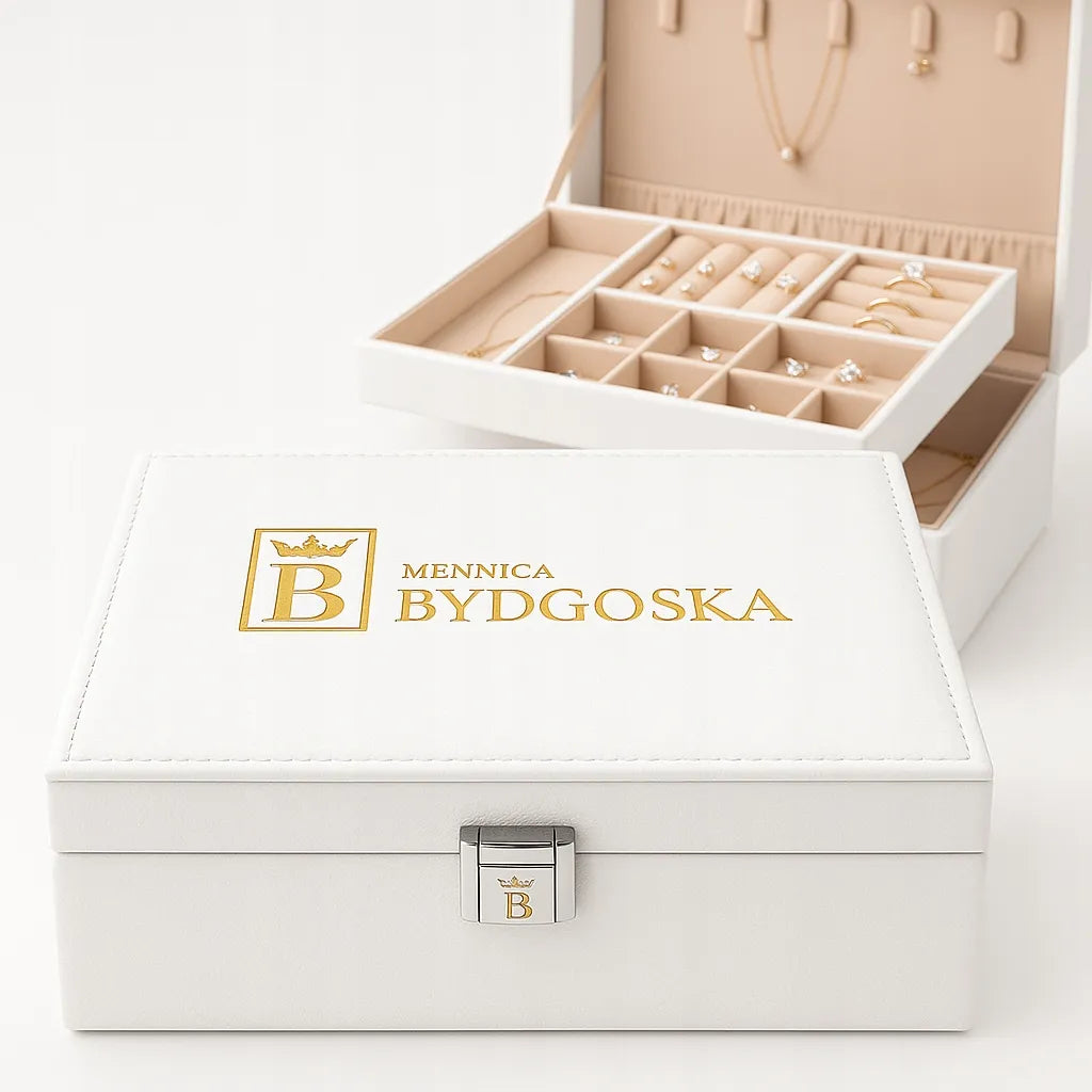 Elegantiška papuošalų dėžutė Mennica Bydgoska, balta organizatorė
