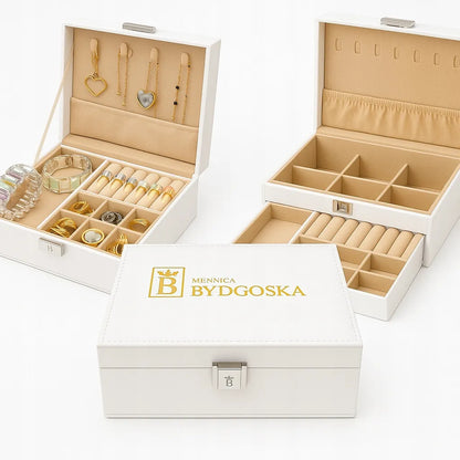 Elegantiška papuošalų dėžutė Mennica Bydgoska, balta organizatorė