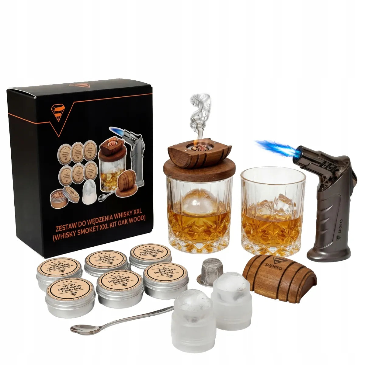 Elegantiškas whisky rūkymo rinkinio „smoker“ komplektas su ledo formelėmis – dovana gimtadieniui