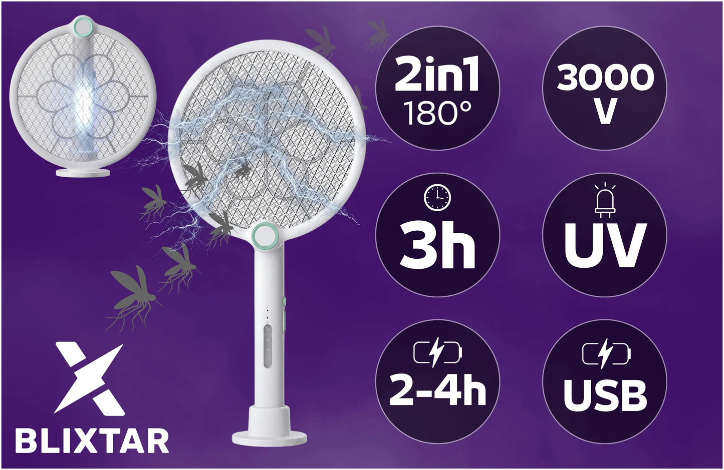 Elektrinė musgaudė nuo uodų ir vabzdžių, 2 viename LED spąstai