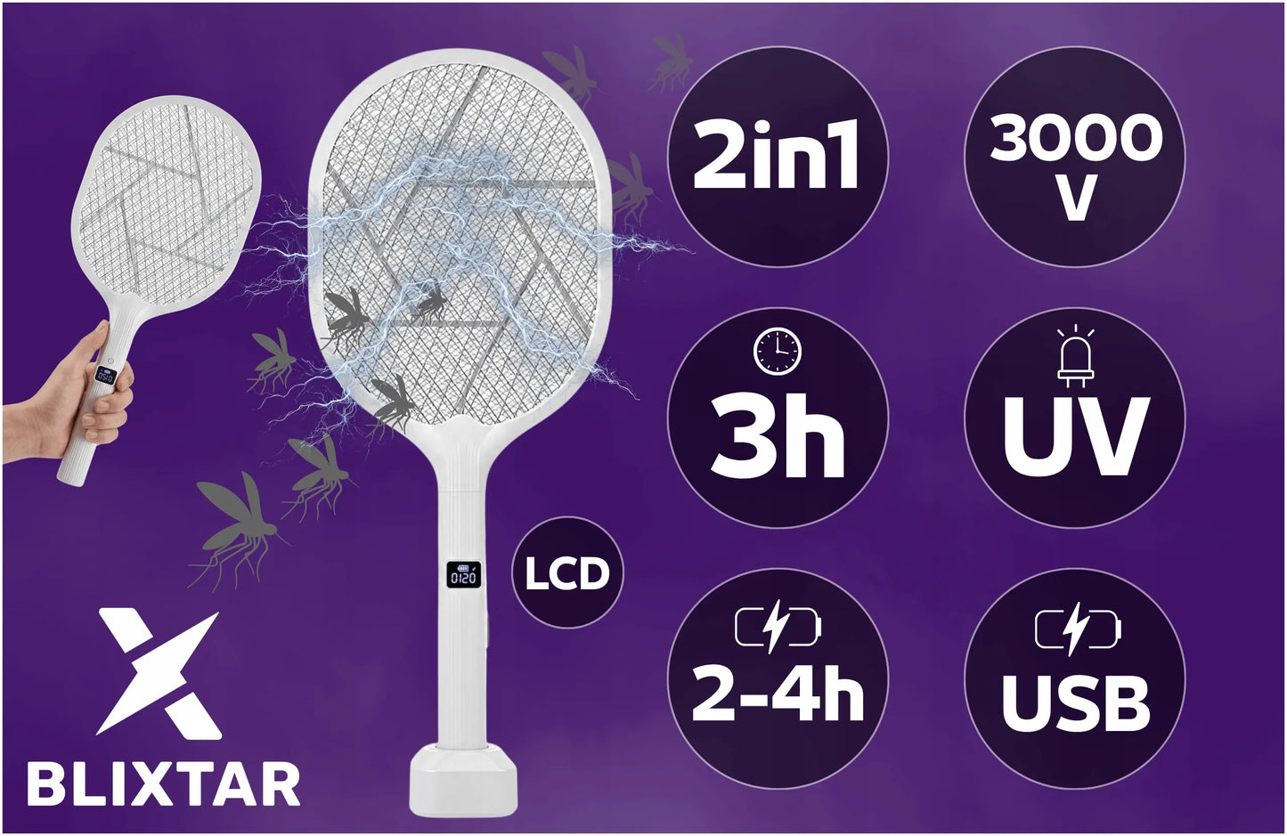Elektrinė musmušė nuo uodų ir vabzdžių 2in1 LED vabzdžių gaudyklė