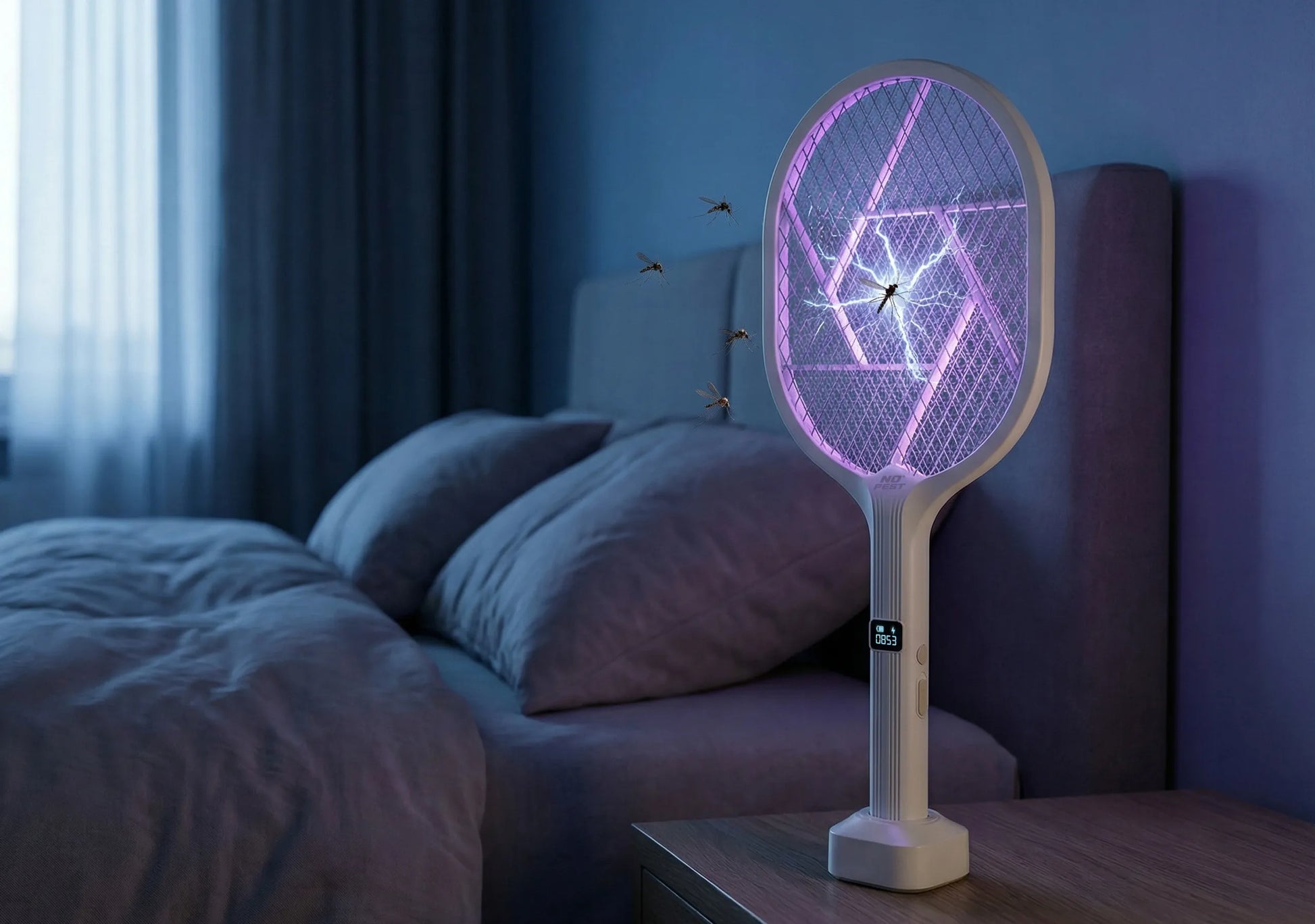 Elektrinė vabzdžių gaudyklė – musgaudis, skirtas uodams, musėms ir kitiems vabzdžiams, 2 viename su UV LED apšvietimu