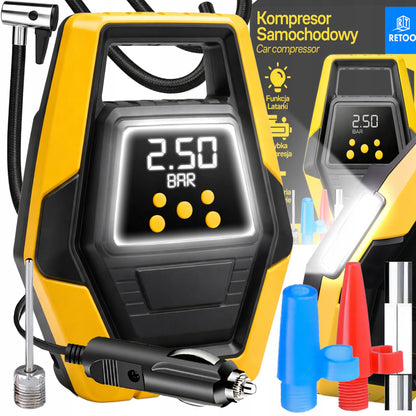 Elektrinis automobilinis kompresorius, 12 V padangų pripūtimo siurblys su LCD ekranu ir LED apšvietimu