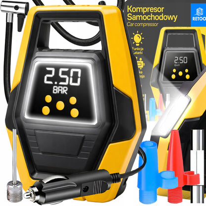 Elektrinis automobilinis kompresorius, 12 V padangų pripūtimo siurblys su LCD ekranu ir LED apšvietimu