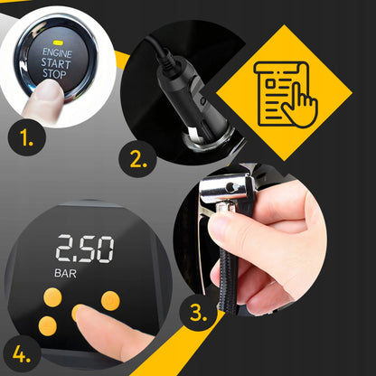 Elektrinis automobilinis kompresorius, 12 V padangų pripūtimo siurblys su LCD ekranu ir LED apšvietimu