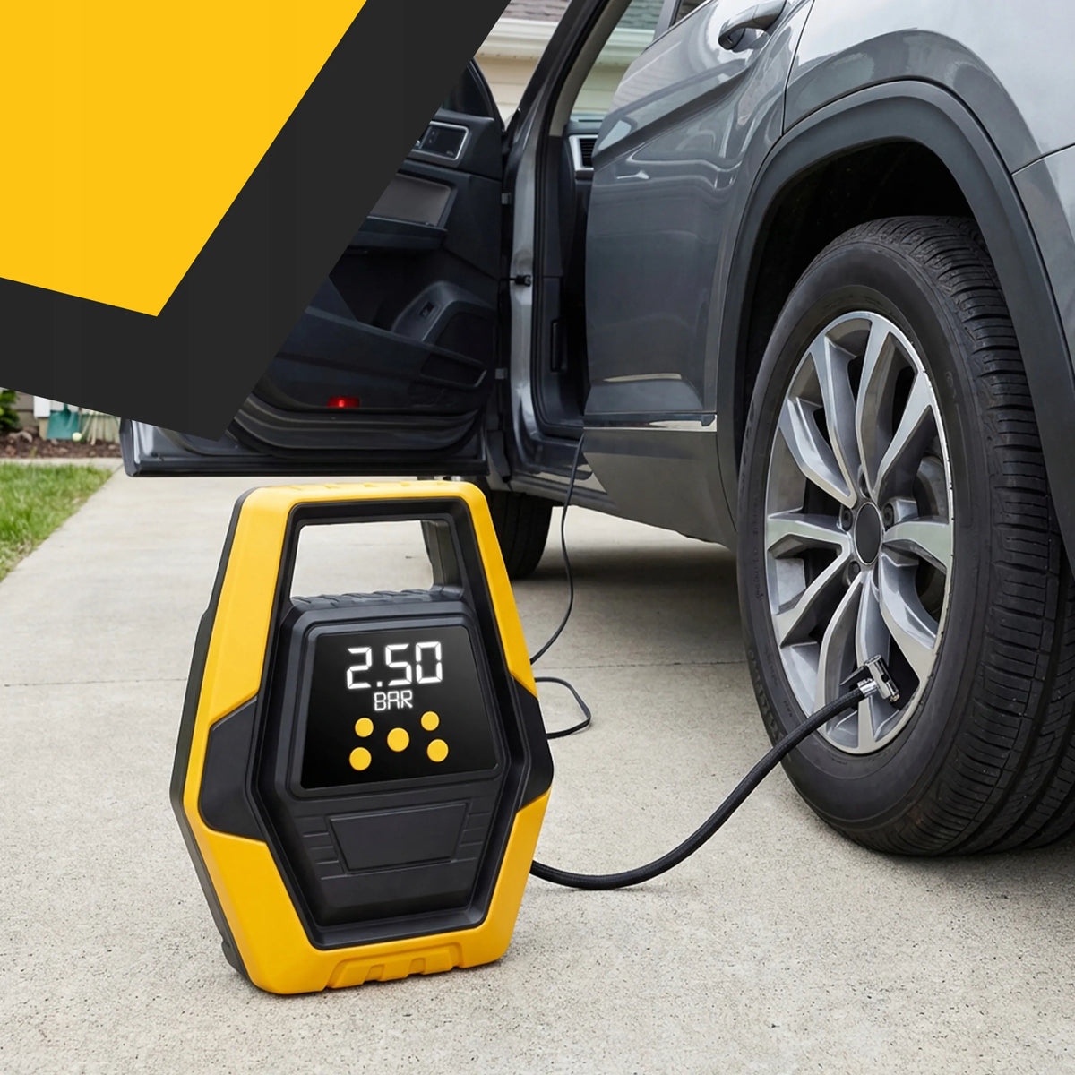 Elektrinis automobilinis kompresorius, 12 V padangų pripūtimo siurblys su LCD ekranu ir LED apšvietimu