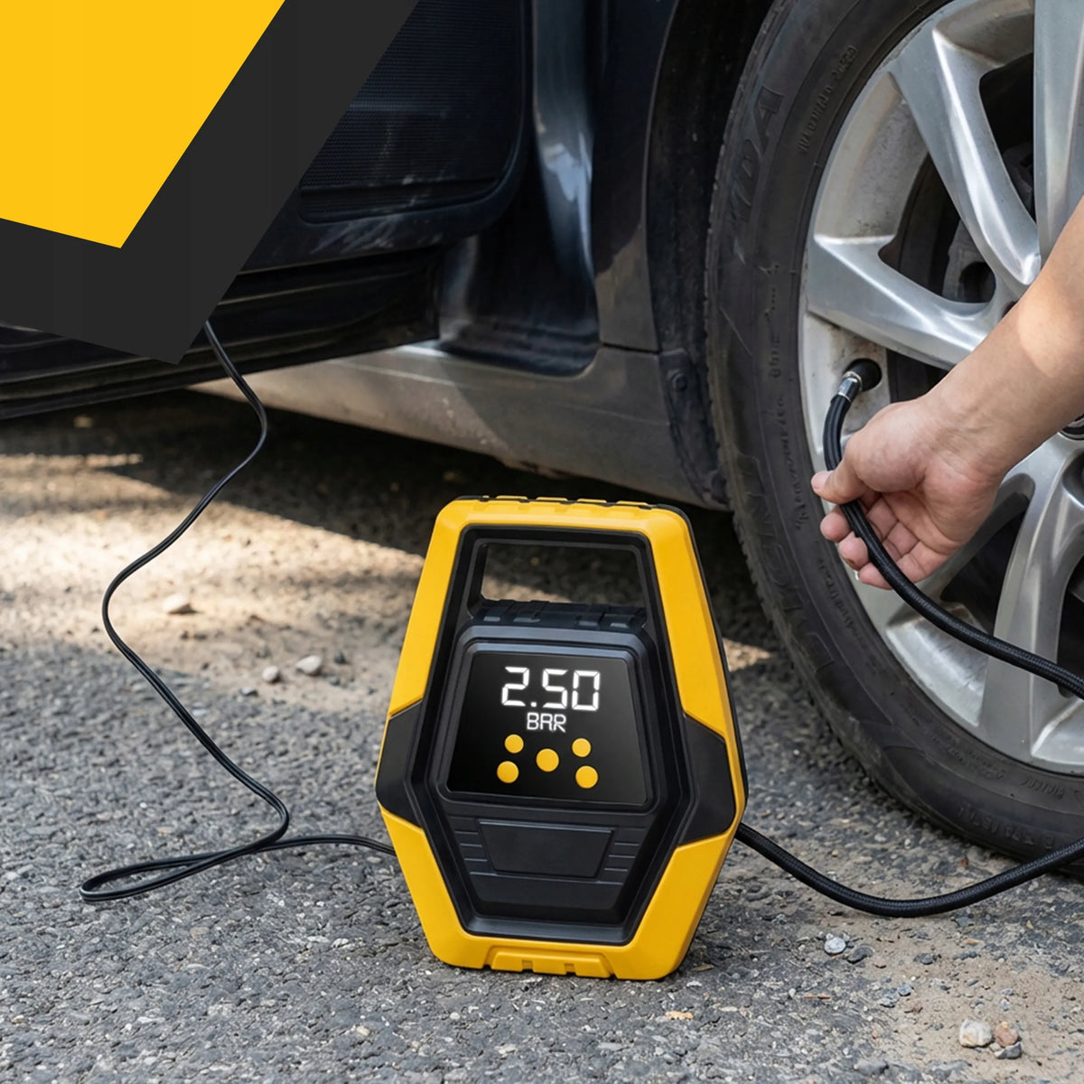 Elektrinis automobilinis kompresorius, 12 V padangų pripūtimo siurblys su LCD ekranu ir LED apšvietimu