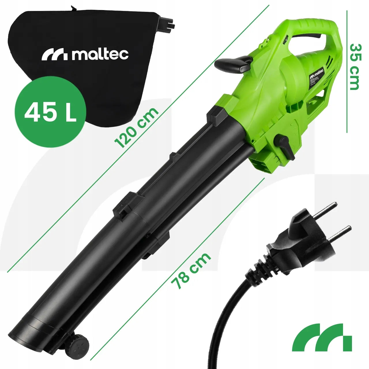Elektrinis lapų pūstuvas Maltec MasterBlow3500W, lapų siurblys ir smulkintuvas 3500W, 270 km/val.
