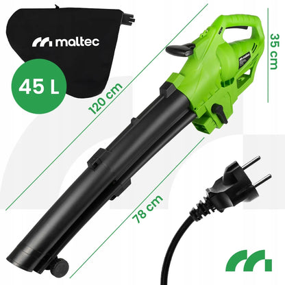 Elektrinis lapų pūstuvas Maltec MasterBlow3500W, lapų siurblys ir smulkintuvas 3500W, 270 km/val.