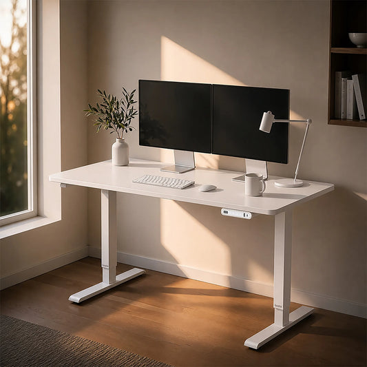 Elektrinis reguliuojamo aukščio stalas „Boste“ 120 × 60 cm su MDF stalviršiu ir greituoju įkrovimu