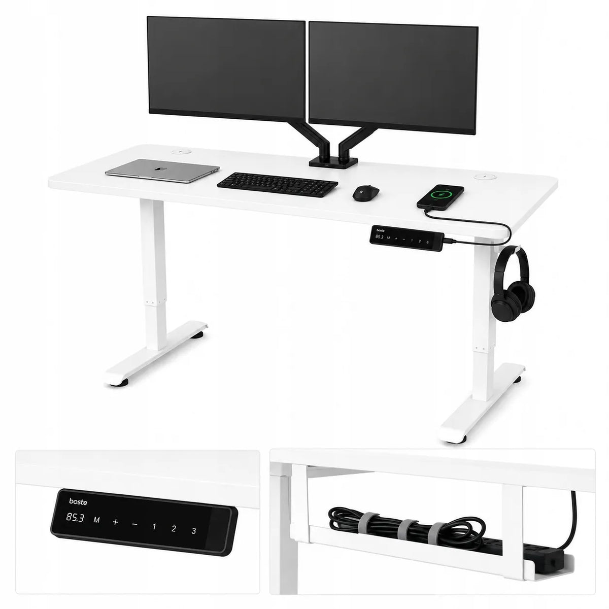 Elektrinis stalas 120 × 60 cm, reguliuojamo aukščio 73–118 cm, su vientisu stalviršiu