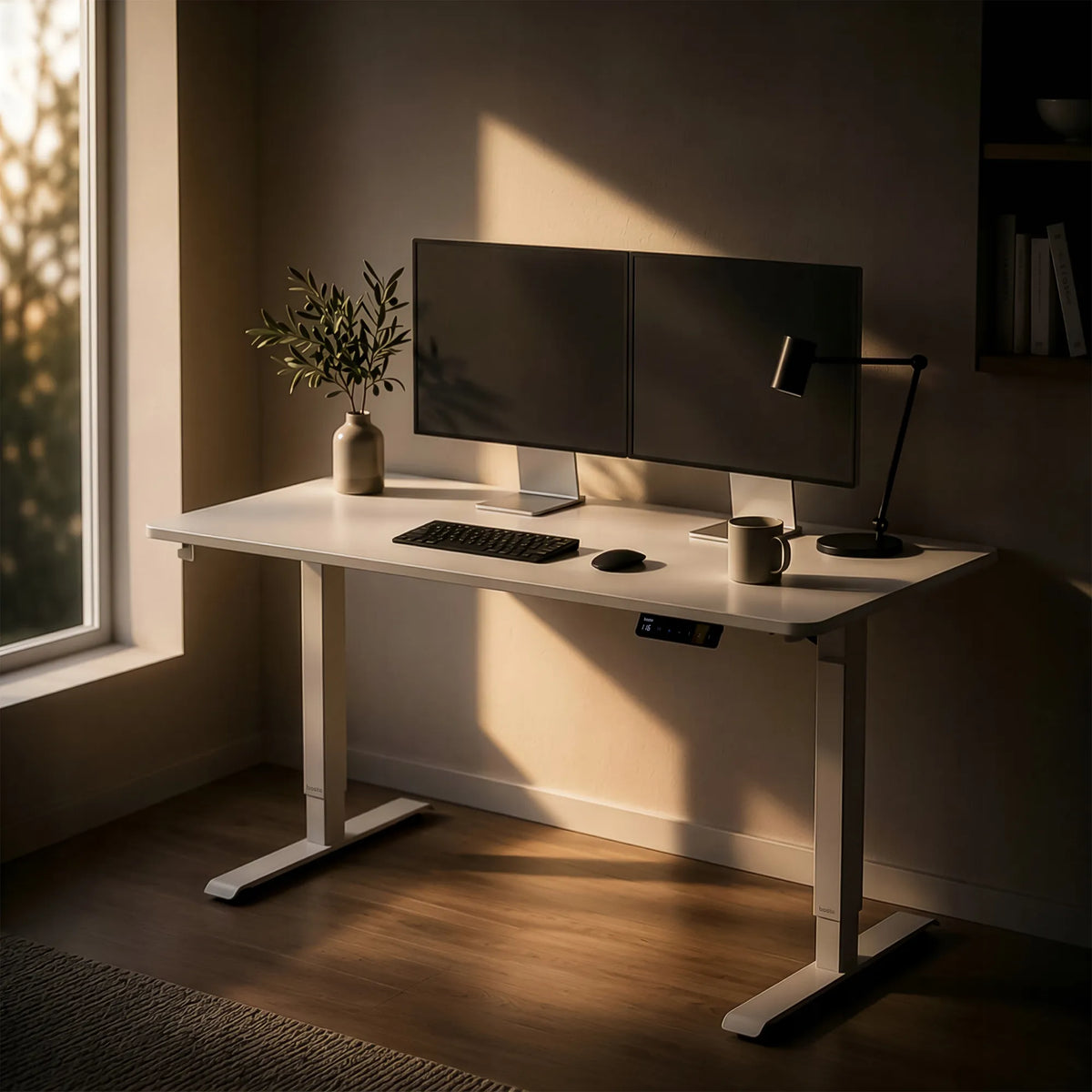 Elektrinis stalas 120 × 60 cm, reguliuojamo aukščio 73–118 cm, su vientisu stalviršiu