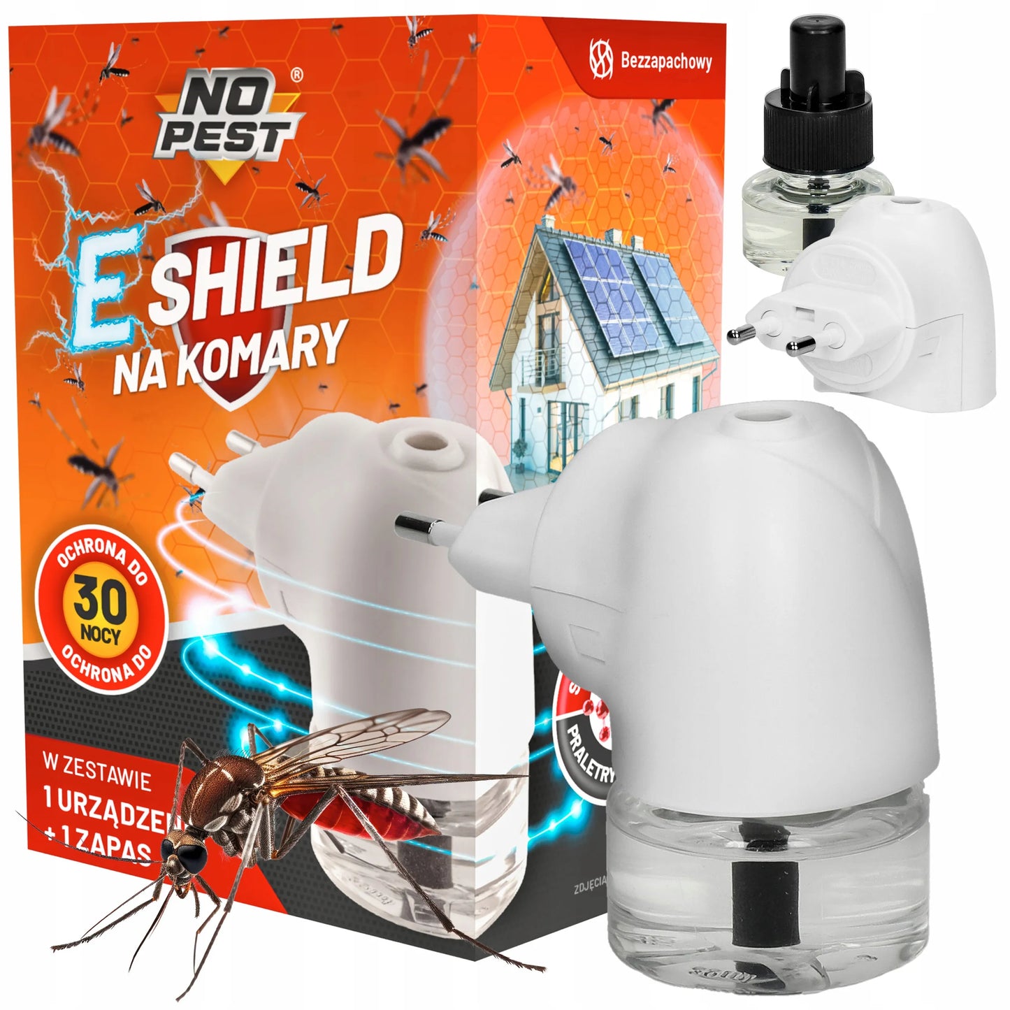 Elektrinis uodų, musių ir kandžių repelentas į kištukinį lizdą E-SHIELD NO PEST 30 ml, 30 naktų
